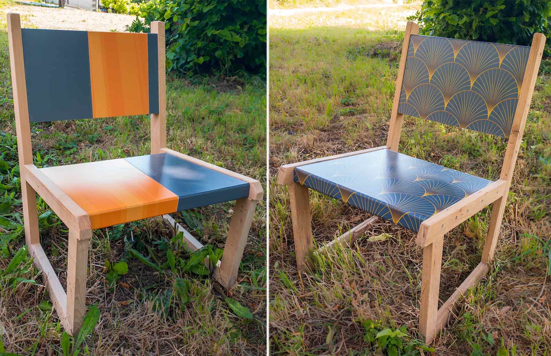 Chaises en bois et dibond pour l'extérieur 100% upcycling