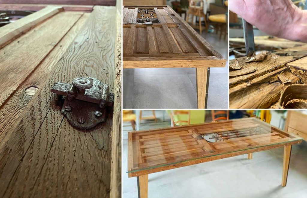 Transformation d'une porte en table en bois massif