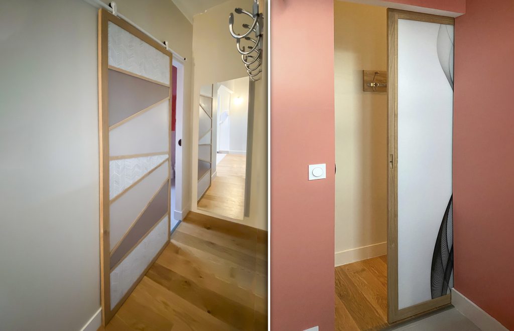 Porte de séparation coulissante intérieure sur-mesure pour salle de bain